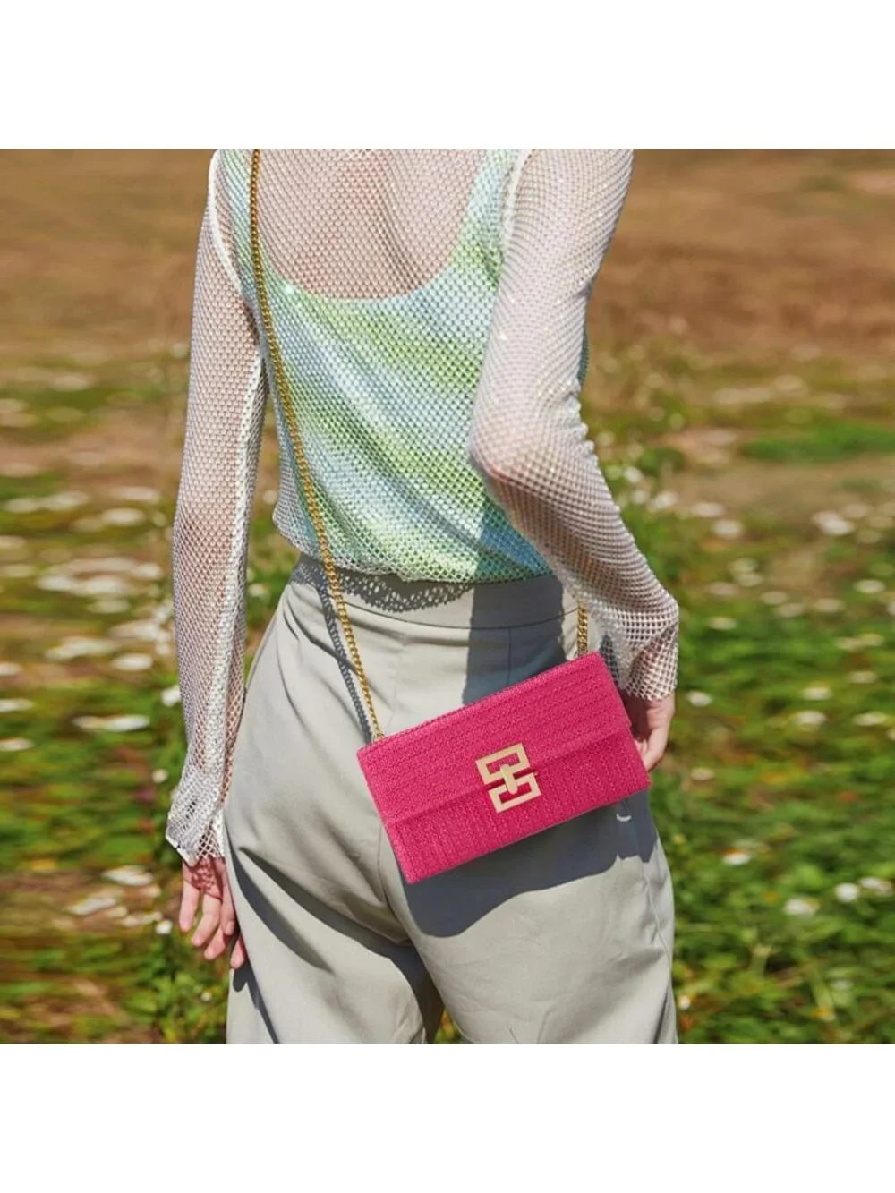 Woven Straw Chain Clutch Purse for Women - Stylish Envelope Handbag & Crossbody